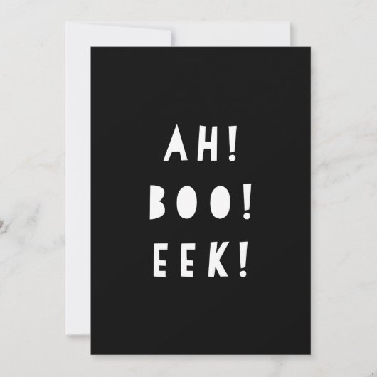 Uitnodiging voor monochrome Halloween | AH BOE EEK (Voorkant)