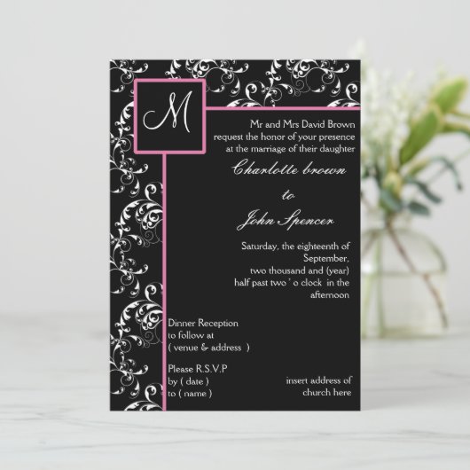 Uitnodiging voor Monogram bruiloft (Staand voorkant)