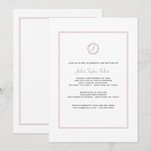 Uitnodiging voor monogram krans (Voorkant / Achterkant)