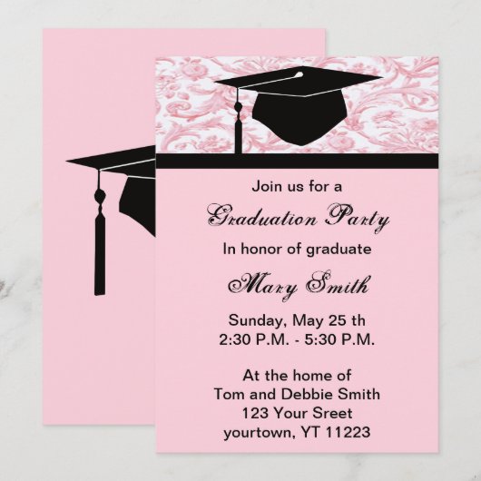 Uitnodiging voor Monogram roze zwenkriem (Voorkant / Achterkant)