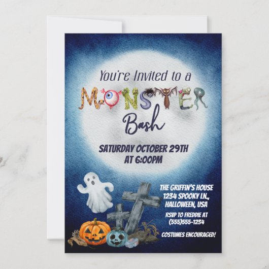 Uitnodiging voor Monster Bash (Voorkant)