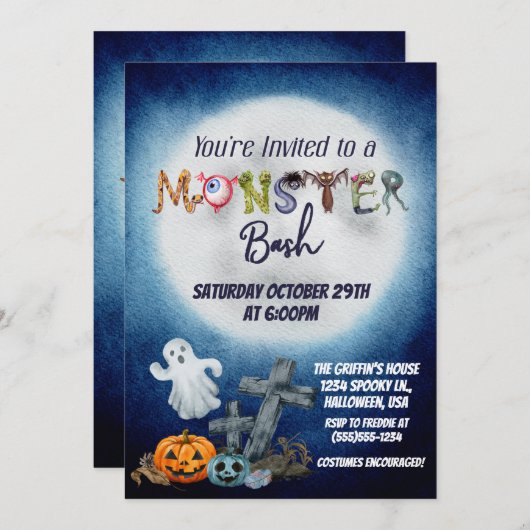Uitnodiging voor Monster Bash (Voorkant / Achterkant)