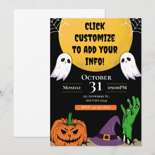 Uitnodiging voor Monster Mash Halloween Party (Voorkant / Achterkant)