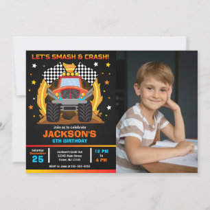Uitnodiging voor Monster Truck Verjaardagsfeest Fo