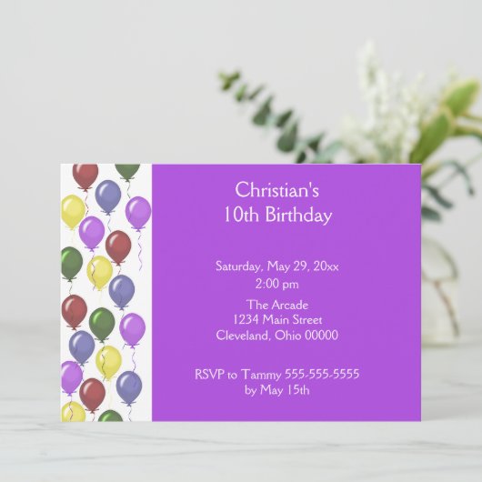 Uitnodiging voor mooie ballonnen (Paars) (Staand voorkant)