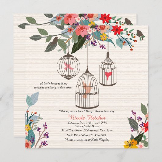 Uitnodiging voor mooie vogels en bloemen (Voorkant / Achterkant)