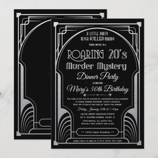 Uitnodiging voor moordmysterie in de Roaring Twent (Voorkant / Achterkant)
