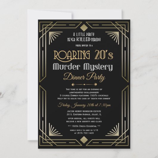 Uitnodiging voor moordmysterie uit de Roaring Twen (Voorkant)