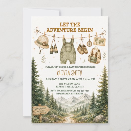 Uitnodiging voor Mountain Forest Camping Baby Show (Voorkant)