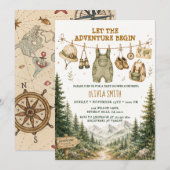 Uitnodiging voor Mountain Forest Camping Baby Show (Voorkant / Achterkant)