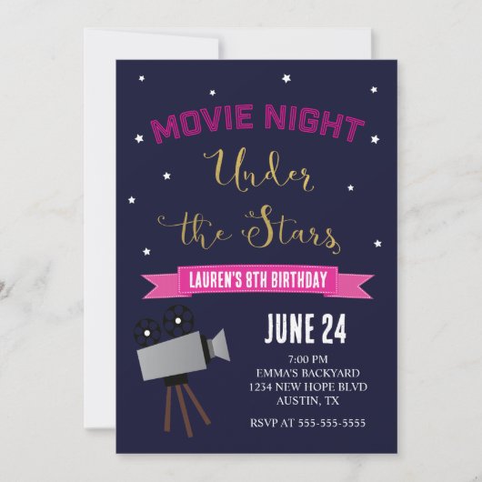 Uitnodiging voor Movie Night Birthday (Voorkant)