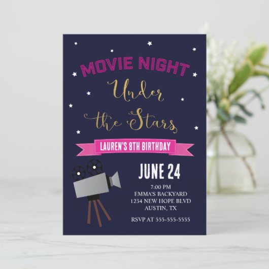 Uitnodiging voor Movie Night Birthday (Staand voorkant)