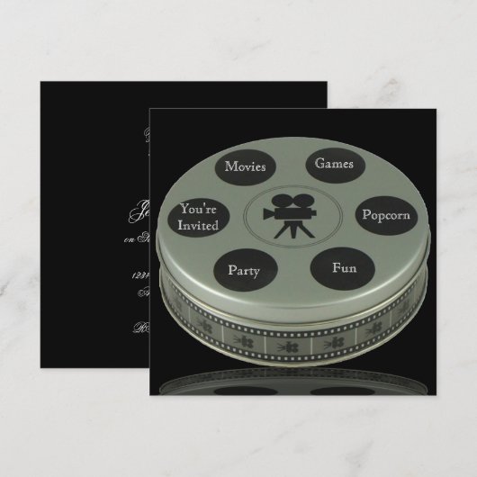 Uitnodiging voor Movie Night Birthday (Voorkant / Achterkant)