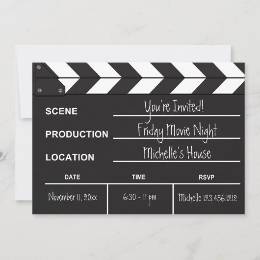 Uitnodiging voor Movie Night Clapboard (Voorkant)