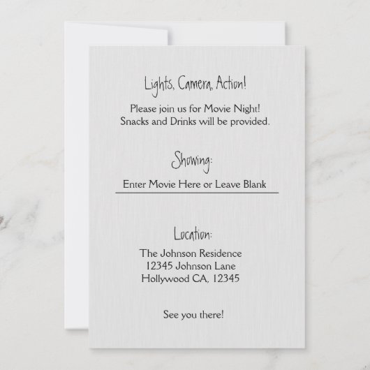 Uitnodiging voor Movie Night Clapboard (Achterkant)