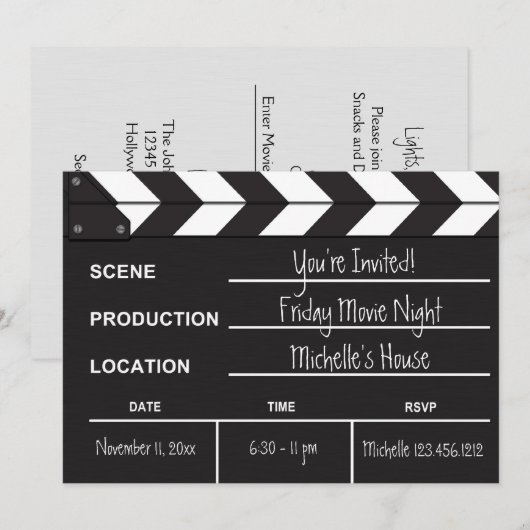 Uitnodiging voor Movie Night Clapboard (Voorkant / Achterkant)