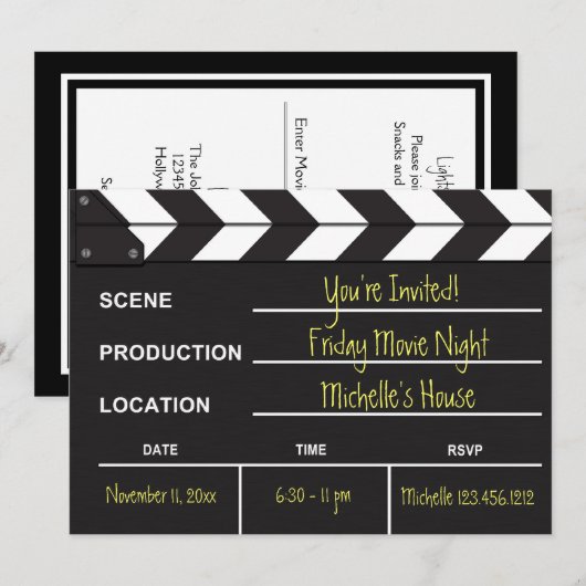 Uitnodiging voor Movie Night Clapboard (Voorkant / Achterkant)
