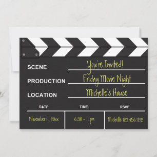 Uitnodiging voor Movie Night Clapboard