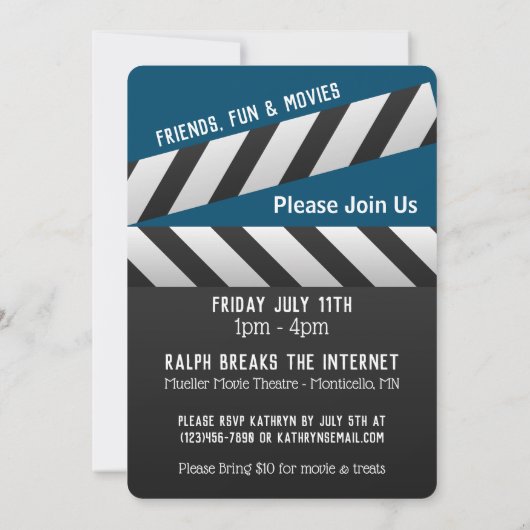 Uitnodiging voor Movie Playdate van het kind (Achterkant)