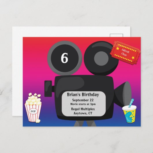 Uitnodiging voor Movie Theme Party (Voorkant / Achterkant)
