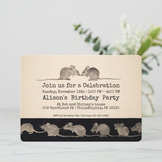  uitnodiging voor  muizen (Staand voorkant)