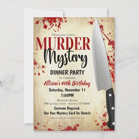 Uitnodiging voor Murder Mystery Party (Voorkant)