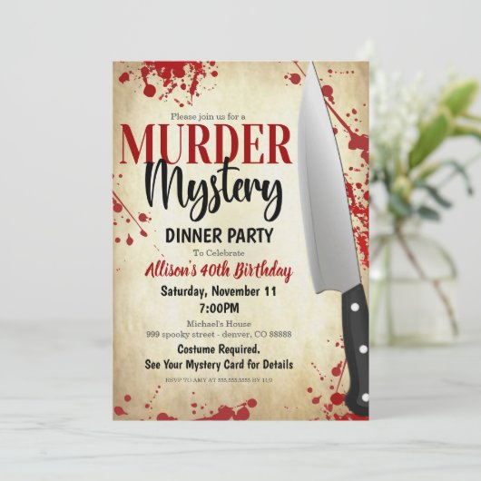 Uitnodiging voor Murder Mystery Party (Staand voorkant)