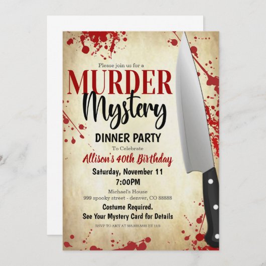 Uitnodiging voor Murder Mystery Party (Voorkant / Achterkant)