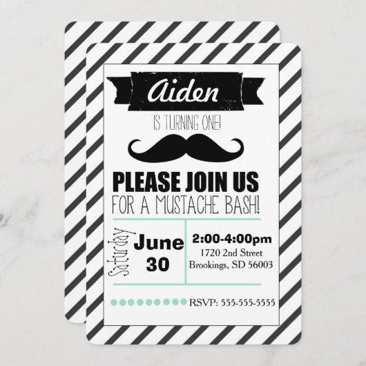 uitnodiging voor Mustache (Voorkant / Achterkant)