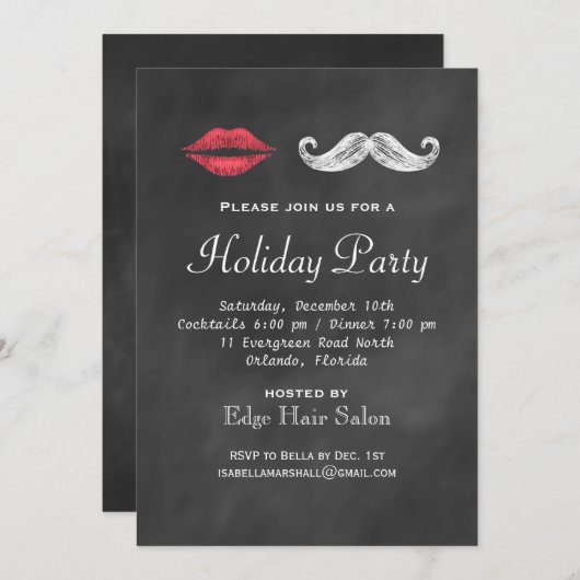 Uitnodiging voor Mustache & Lips Corporate Party (Voorkant / Achterkant)