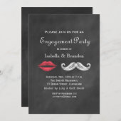 Uitnodiging voor Mustache & Lips Engagement Party (Voorkant / Achterkant)