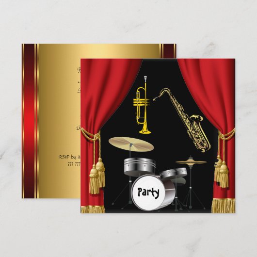 Uitnodiging voor muziekdans uit Birthday Party (Voorkant / Achterkant)