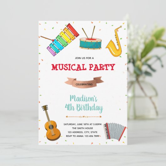 Uitnodiging voor muziekfeest (Staand voorkant)