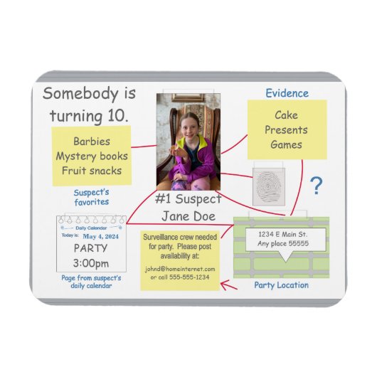 Uitnodiging voor Mystery Crime Solving Evidence Bo Magneet (Horizontaal)