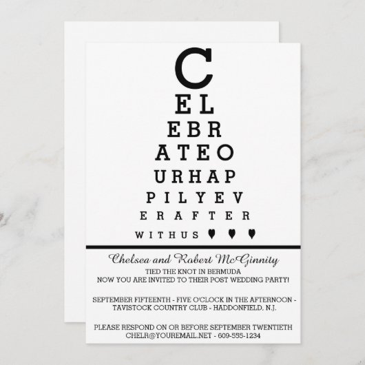 Uitnodiging voor na de bruiloft met oogkaart (Voorkant / Achterkant)