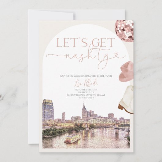 Uitnodiging voor Nashville Bachelorette & Route (Voorkant)