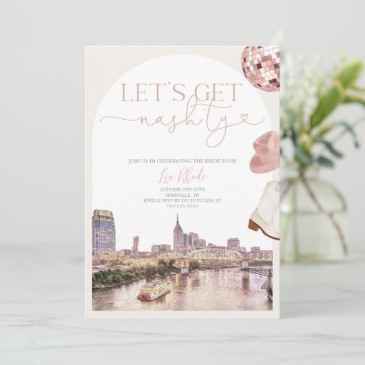 Uitnodiging voor Nashville Bachelorette & Route (Staand voorkant)