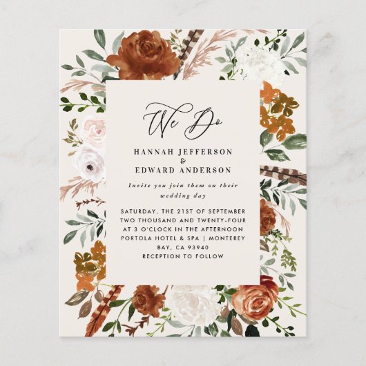 Uitnodiging voor natuurlijke botanische trouwgegev flyer (Voorkant)