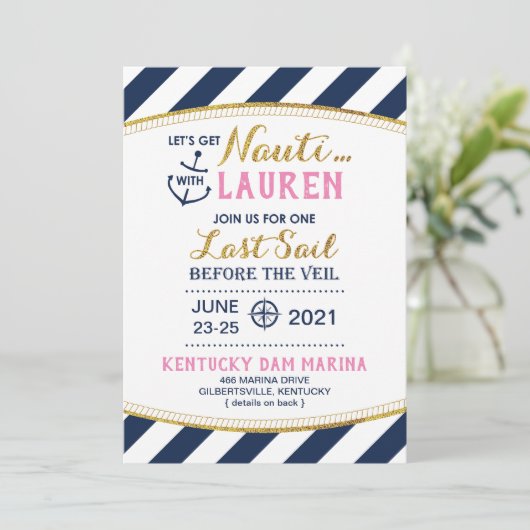 Uitnodiging voor Nauti Bridal Shower (Staand voorkant)