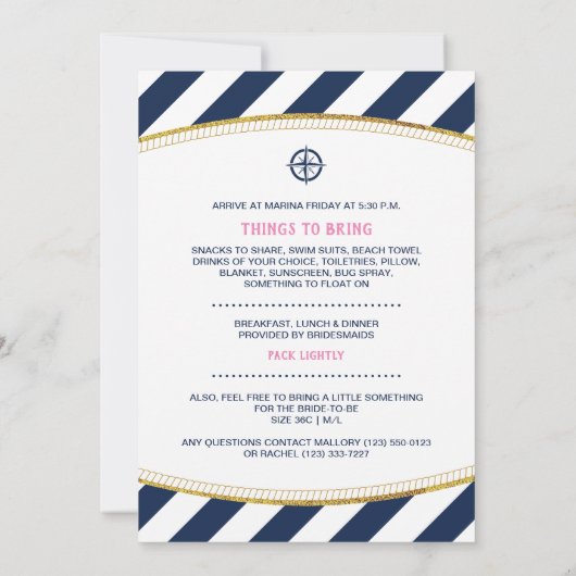 Uitnodiging voor Nauti Bridal Shower (Achterkant)