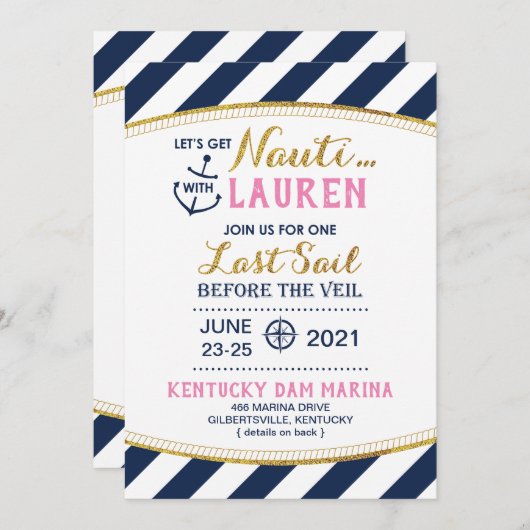 Uitnodiging voor Nauti Bridal Shower (Voorkant / Achterkant)