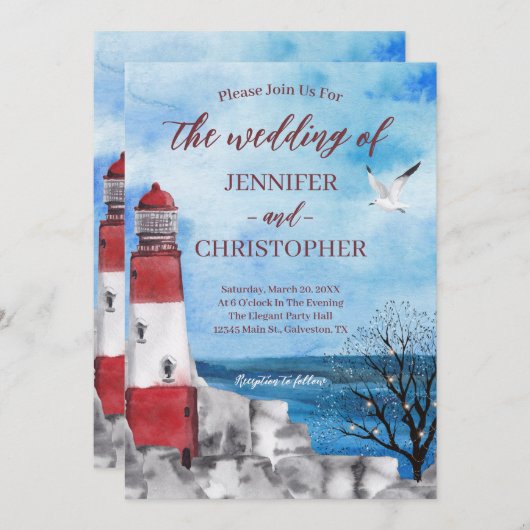 Uitnodiging voor Nautical Wedding (Voorkant / Achterkant)