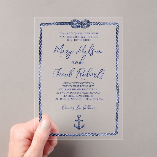 Uitnodiging voor nautisch acryl bruiloft (Insitu (Draagbaar))