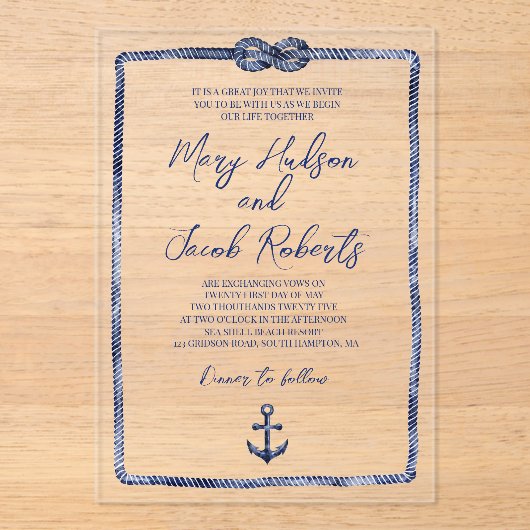 Uitnodiging voor nautisch acryl bruiloft (Voorkant)