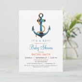 Uitnodiging voor nautisch anker Baby shower (Staand voorkant)
