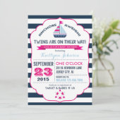 Uitnodiging voor nautisch anker en streep Baby sho (Staand voorkant)