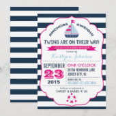 Uitnodiging voor nautisch anker en streep Baby sho (Voorkant / Achterkant)