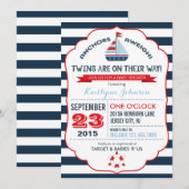 Uitnodiging voor nautisch anker en streep Baby sho (Voorkant / Achterkant)