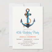 Uitnodiging voor nautisch anker verjaardagsfeest (Voorkant)