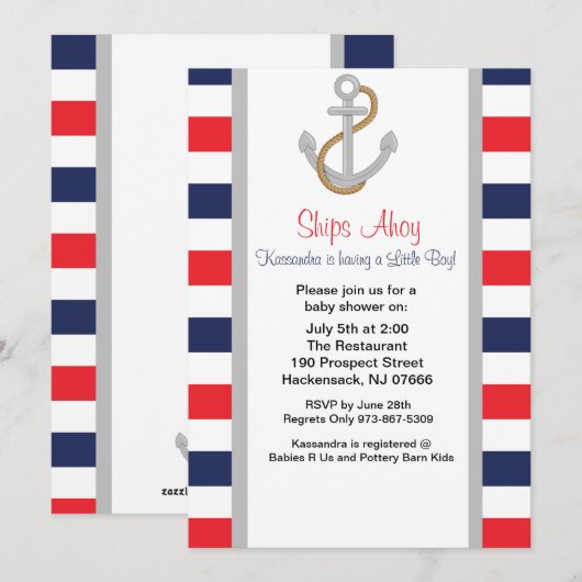 Uitnodiging voor nautisch Baby shower (Voorkant / Achterkant)